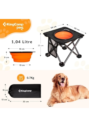 Kingcamp Pets Portatif Yükseltilmiş Köpek Mama Ve Su Kabı Siyah