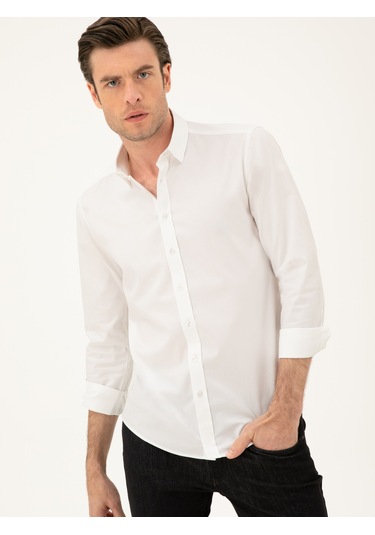 Cacharel Beyaz Slim Fit Pmuk Karışımlı Gömlek 15841036