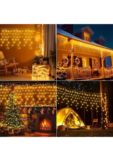 Upway 8 Modlu Saçaklı 96 Led - Ev Balkon Bahçe Parti Sınıf Dekoratif Aydınlatma Sarı