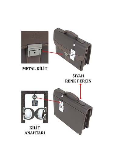 Case Club El Omuz Çantası & Laptop Bölmeli Evrak Çantası 15,6 İnç Kilit Mekanizmalı Kahverengi
