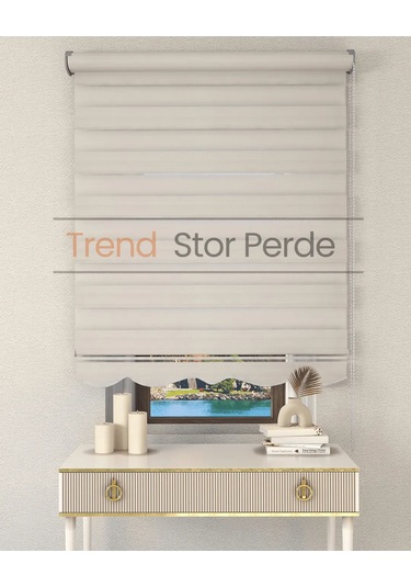 Geniş Plise Beyaz Etek Dilimli Zebra Stor Güneşlik Perde Kırık Ekru