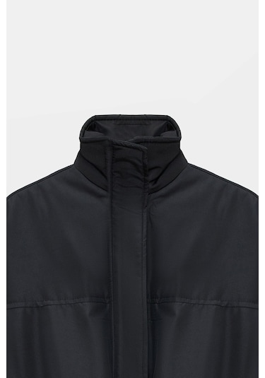 Sââde Kadın Oversize Dik Yaka Fermuarlı Puffer Mont Siyah