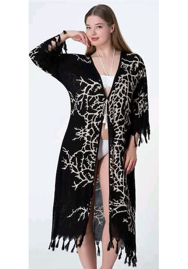 Sunsurf Tokat Taş Baskı Kaftan Pareo Siyah
