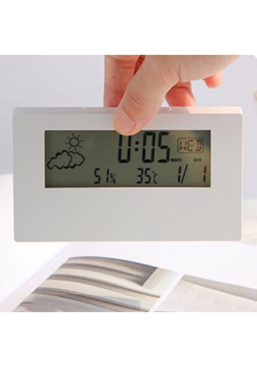 Lemestar Beyaz Şeffaf Lcd Dijital Alarm Saat - Zaman, Tarih, Hafta Günü, Sicaklık Ve Nem Gösterici - Yumuşak Alarm Ve Uyandırma Fonksiyonu