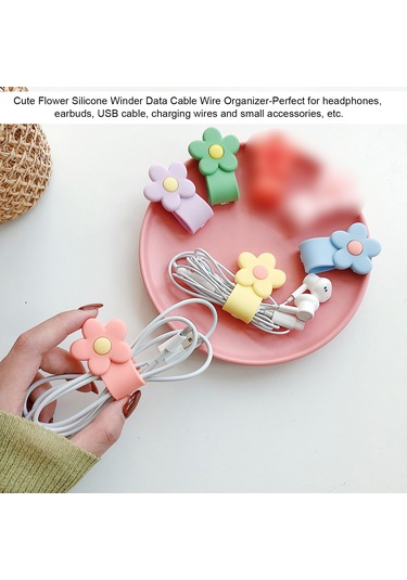 Xiyyadms Güçlü Silikon Kabloluk Düzenleyici - Mini Taşınabilir, Çok Kablolu Uyumlu, Gül Desenli Sarı, Kolay Kullanım,  İdeal