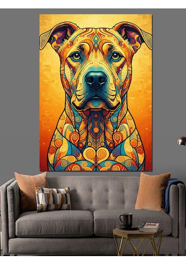 Neon Renkli Köpek Portresi Dekoratif Kanvas - Mdf Ahşap Tablo