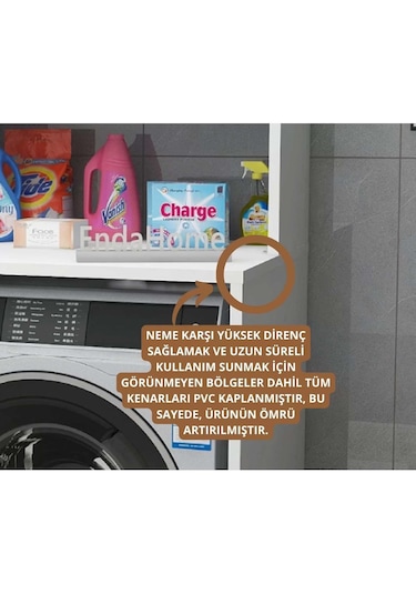 Reyo Home Enda Çamaşır Makinesi Dolabı 3 Raflı Banyo Dolabı Beyaz