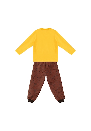 Denokids Sevimli Kedi Erkek Bebek T-shirt Pantolon Takım Kahverengi - Sarı