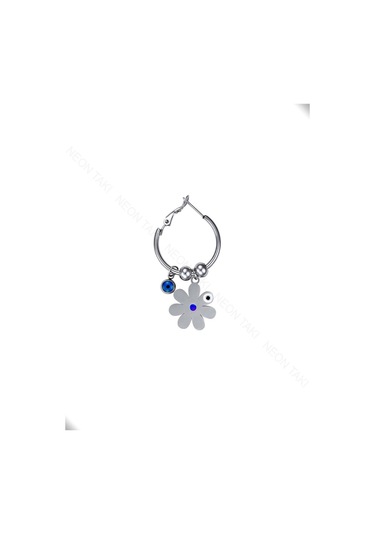 Göz, Çiçek Ve Topçuklu, Sallantılı, Paslanmaz Çelik Küpe 153, Gümüş Renk Gümüş