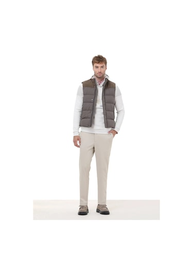 Kip Vizon Regular Fit Dik Yaka Casual Dokuma Spor Yelek Vizon