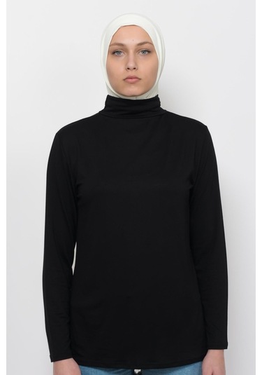 Uzun Kollu Boğazlı Body Siyah Çok Renkli