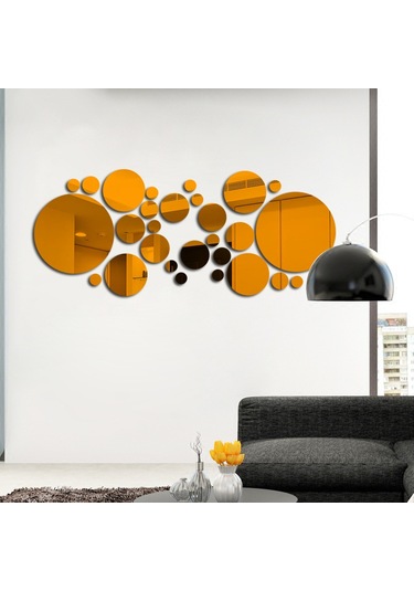 Reedark 30 Adet Altın Renkli Akrilik Yansıtıcı Dairesel Duvar Sticker Seti - Ev Dekorasyonu Dıy, Çocuk Odası/yatak Odası/banyo Uygun, Hafif Ve Kolay Kurulum Altın