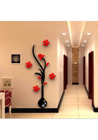 Monyee Kırmızı Çiçek Desenli Akrilik 3d立体 Duvar Sticker, Giriş/tv Arka Planı Dekorasyonu, 60x150cm Büyük Boy, Ev Dekoru Diğer
