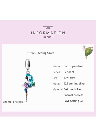 Bamoer 925 Ayar Gümüş Canlı Parlak Papağan Kolye Charms Bilezik Ve Bileklik Zarif Kuş Charms Kadınlar İçin Fit Güzel Takı Gümüş
