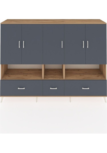 Hyperion Dolap 12 Raflı 3 Çekmeceli 5 Kapaklı 220x44x163 Çam-antr Çam-antrasit