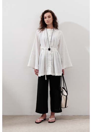 Keten Pensli Tunik Ekru Ekru