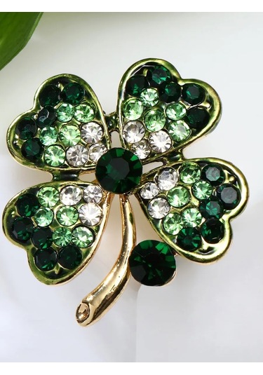 Queen Fair "dört Yapraklı Yonca" Strassli Broş" 170211150 Yeşil