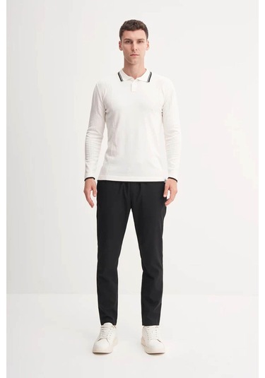 Cazador Çizgi Desenli Polo Yaka Ekru Erkek Kazak 33035 Ekru