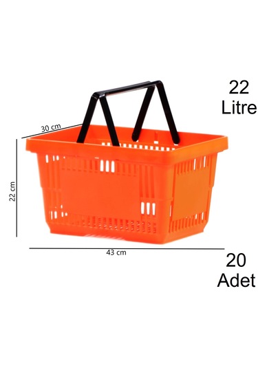 22 Litre Plastik Market Alışveriş El Sepeti Turuncu 20 Adet / En:30 Boy:43 Yükseklik:22 Cm Turuncu