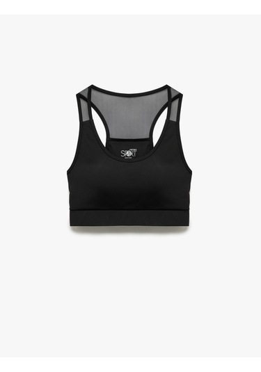 Koton Tül Detaylı U Yaka Slim Fit Sporcu Sütyeni Siyah 5sak30066nk Siyah