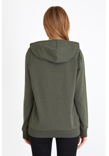 MMetalic Kadın Haki Renk Kapüşonlu Basic Örme Sweatshirt