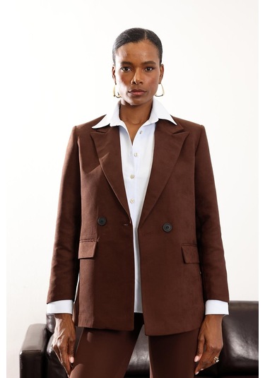 Kahverengi Süet Kruvaze Ceket 002064 Kahverengi