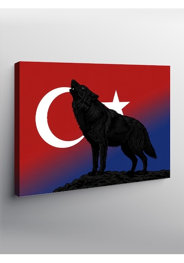Kanvas Tablo Türk Bayrağı Ve Kurt Silüeti
