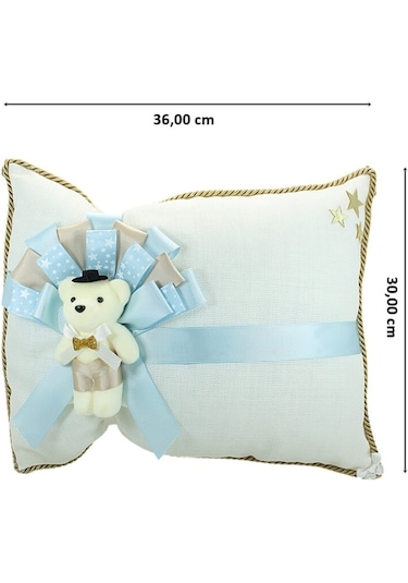 Süslebabypartystore Takı Yastığı, Keten Kumaş Mavi & Gümüş Mavi - Gold