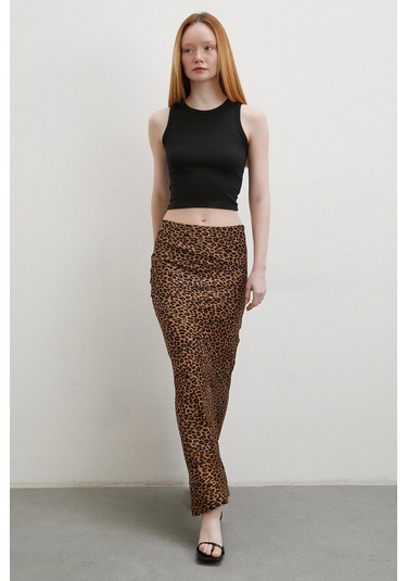 Leopar Desenli Verev Etek Kahve Kahve