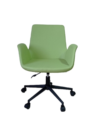 Büro Sandalyesi Siyah Metal Ayaklı Yeşil Renk Suni Deri