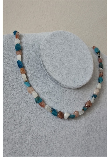 Badeaccessories Apatit Güneş Taşı Ay Taşı Amorf Doğaltaş Kolye