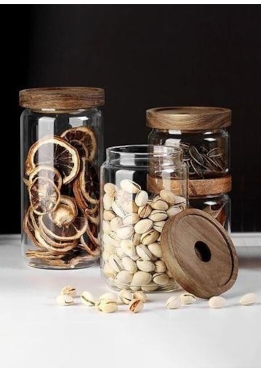 The Mia Ahşap Kapaklı Cam Saklama Kabı 500 Ml Cam0317