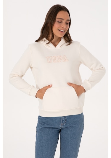 U.S. Polo Assn. Kadın Krem Şardonlu Kapüşonlu Basic Sweatshirt 50313566-VR071