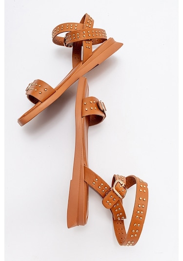 Luvishoes Carril Taba Hakiki Deri Kadın Sandalet Taba