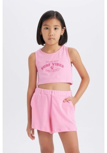 DeFacto Kız Çocuk 2'li Takım Baskılı Atlet Şort E4897A825SMPN164 Pembe