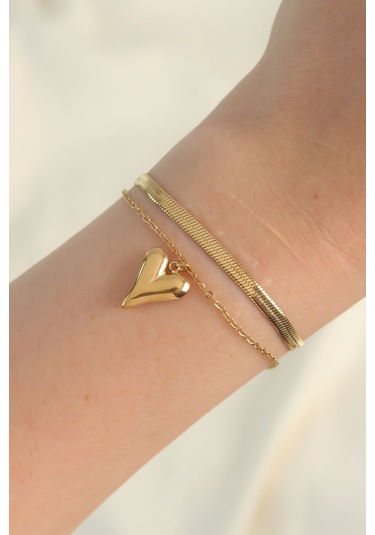 316l Çelik Gold Renk İtalyan Zincirli Kalp Model Bileklik - Tj-bb6099 Diğer