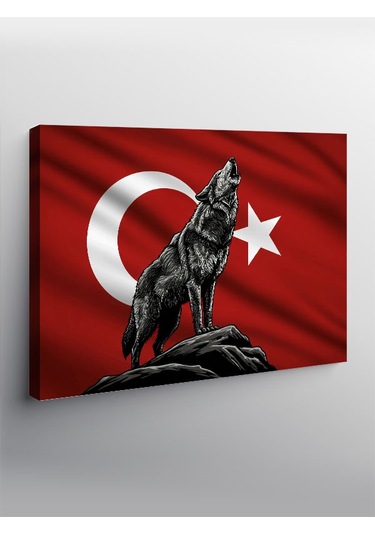 Kanvas Tablo Türk Bayrağı Kurt