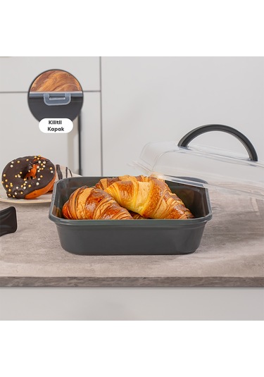 Porsima 1096 Pasta Kek Börek Kabı Kilitli Saklama Kabı Antrasit