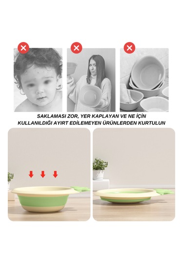 Katlabilir Yenidoğan Bebek Ve Çocuk Banyo Yıkama Kovası Yeşil