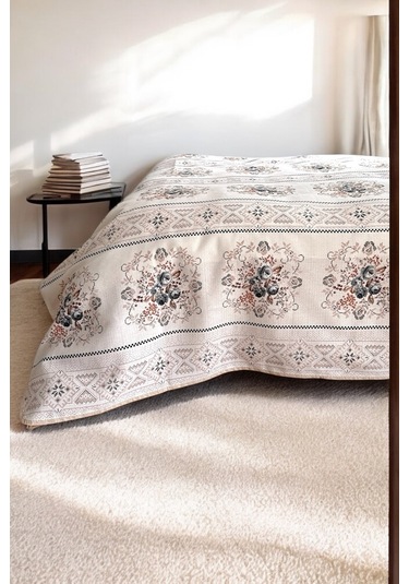 Alla Turca Çift Kişilik Kanaviçe Desenli Pike Gri 200x240 Cm %100 Pamuk Gri