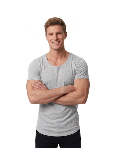 Deepsea Erkek Gri Geniş Yaka Likralı Tişört Oval Yaka Slim Fit Eteği Oval Açık Yaka T-shirt 1801199 Gri Deepsea Erkek Gri Geniş Yaka Likralı Tişört Oval Yaka Slim Fit Eteği Oval Açık Yaka T-shirt 1801199 Gri