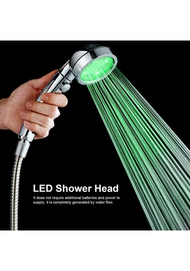 Yifomall Led Isı Algılayan 3 Renkli, Tek Fonksiyonlu, Su Akışı İle Çalışan, Basit Durdurma Düğmeli, G1/2 Bağlantılı El Tutulu Duş Başkanı Diğer