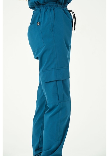Turkuaz Likralı Kargo Cep Jogger Paça Doktor Hemşire Forması Tek Alt Unisex