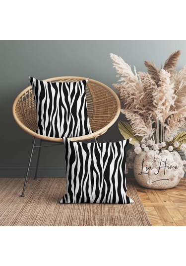 Zebra Desenli Çift Taraflı Dekoratif 2'li Kırlent Kılıfı Seti Çok Renkli