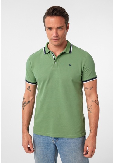 Javeir Erkek Regular Fit Çizgi Detaylı Polo Yaka T-shirt Yeşil
