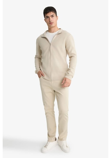 Defacto Standart Fit Dik Yaka Fermuarlı Triko Hırka C8158ax25aubg187 Bej