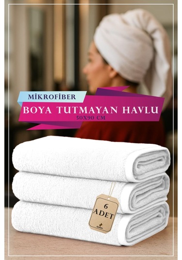 6 Adet 50 X 90 Cm Mikrofiber Havlu, Boya Tutmaz Havlu, Yüksek Sıvı Emer, Güzellik Merkezi Havlusu Beyaz