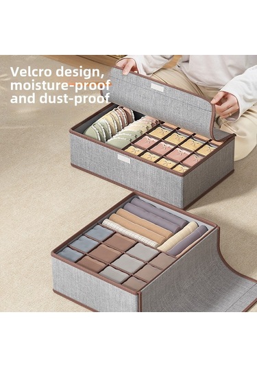 Bej Pamuk Ve Keten Kumaş 17 Izgaralı İç Çamaşırı Saklama Kutusu, Kapaklı Çekmece Tarzı Bölücüler Bej