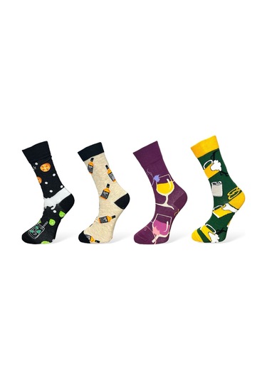 4'lü Unısex İçki Temalı Esnek Nem Alabilen Pamuklu Spor Soket Çoraplar Çok Renkli