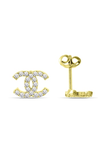 Parmas Design Kadın C Tasarım 925 Ayar Gümüş Altın Renk Küpe